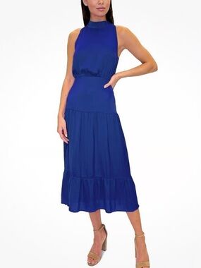 Sam Edelman Cobalt Blue Parachute High-Neck Maxi Tiered Dress Brand New